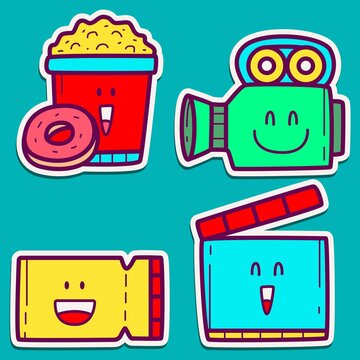 kawaii doodle cartoon designs  for coloring, backgrounds, stickers, logos, icons and more