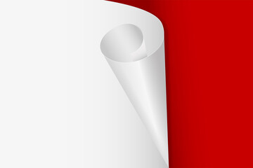 White paper with curled corner and red background