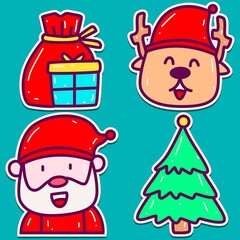 kawaii doodle christmas cartoon designs  for coloring, backgrounds, stickers, logos, icons and more