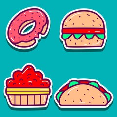 kawaii doodle food cartoon designs  for coloring, backgrounds, stickers, logos, icons and more