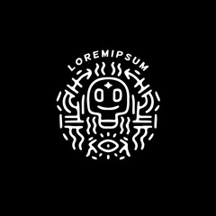 Cool abstract skull and ancient symbol illustration for logo, poster, sticker, or apparel merchandise.With tribal and hipster style.