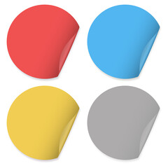 Round colored paper stickers with bent corner