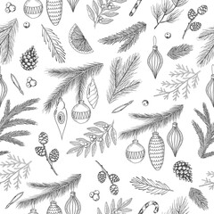 Seamless pattern with Christmas elements. Vector illustration.
