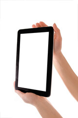 in human hands tablet computer touch-screen gadget with isolated