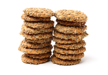 closeup large biscuits with sunflower seeds on white background
