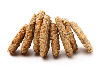 closeup large biscuits with sunflower seeds on white background