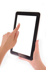 in human hands tablet computer touch-screen gadget with isolated