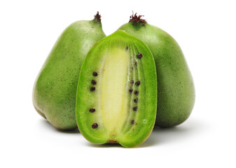 mini kiwi baby fruit (actinidia arguta) on white background 