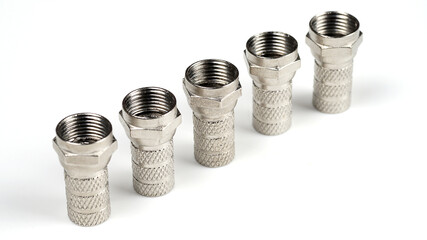 Connector f-type isolated on white background.Selective focus.