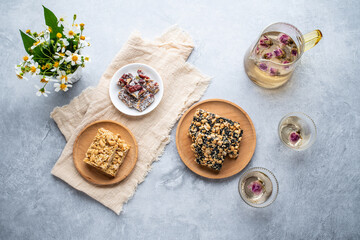 Rose tea and sesame peanut candy dessert