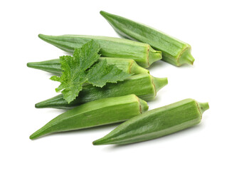 Fresh young okra isolated on white background