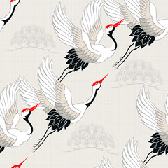 Fototapety  Seamless pattern with birds. Royal Crane. Ornament with oriental motifs. Vector.