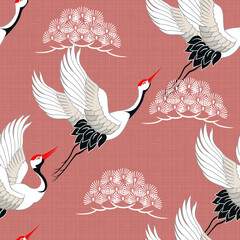Seamless pattern with birds. Royal Crane. Ornament with oriental motifs. Vector.