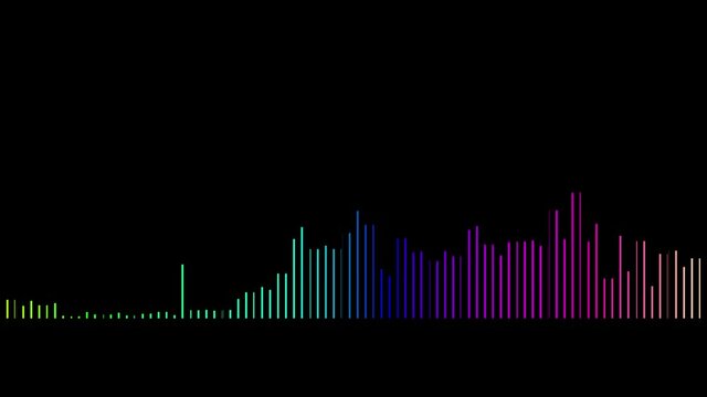 Animation of audio visualizer on black background. Color music equalizer