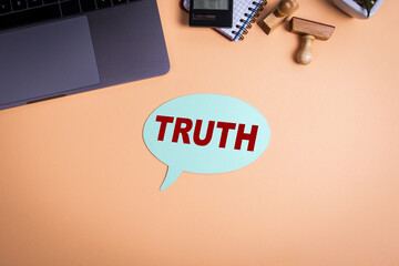 TRUTH. Facts, arguments and beliefs. Social media concept. Speech bubble
