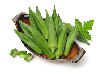 Fresh young okra isolated on white background