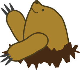 土穴から笑顔で挨拶するモグラ　横向き