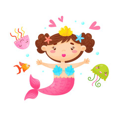 Cute little mermaid on an isolated background