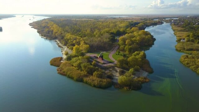 Aerial view on Kumzhenskaya grove, Don and Dead Donets. Rostov-on-Don. Russia