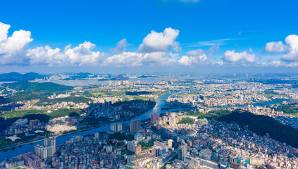 Aerial view of Humen Town, Dongguan City, Guangdong Province, China