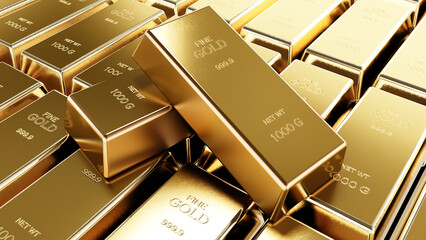 Stack of one kilogram gold bars. 3D illustration