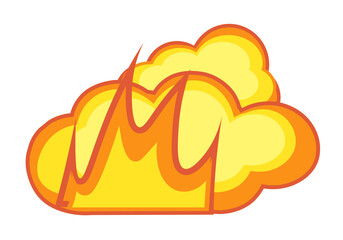 Explosion effect with fire and smoke cloud ground on white