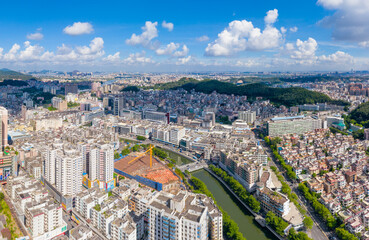 Aerial view of Humen Town, Dongguan City, Guangdong Province, China