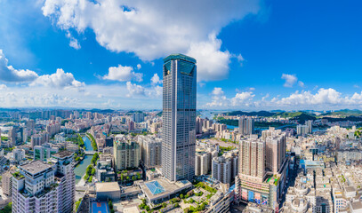 Aerial view of Humen Town, Dongguan City, Guangdong Province, China