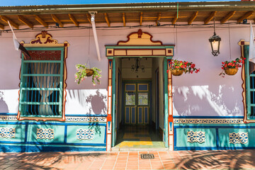 Colonial house colorful in coffee region in colombia