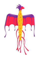 Colourful dragon phoenix kite flying isolated on white