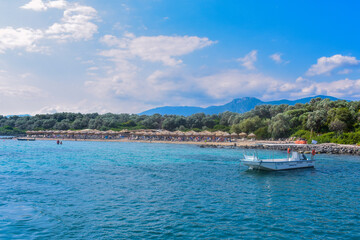 Fototapeta premium view on the tropic beach from the boat