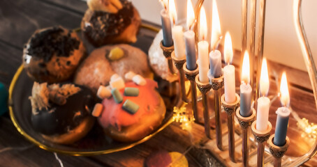 Hanukkah menorah with candles
