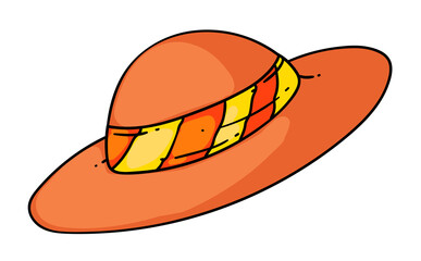 Summer hat with stripped ribbon decoration and wide brim