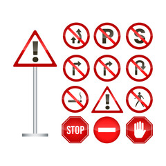 Set of red traffic sign isolated Vector
