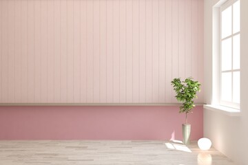 Pink empty room. Scandinavian interior design. 3D illustration
