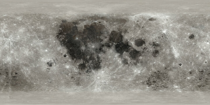 Moon map in a cylindrical projection for spherical texture mapping.  Elements of this image furnished by NASA's Goddard Space Flight Center Scientific Visualization Studio.