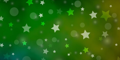 Light Green, Yellow vector background with circles, stars.