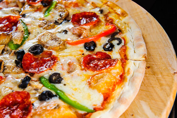 Italian pizza close up view.