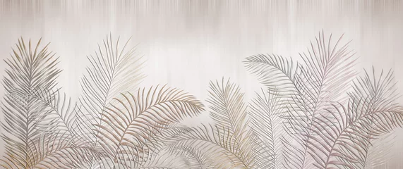 Papier Peint photo Lavable Pour elle Feuilles de palmiers tropicaux. Feuilles beiges sur fond clair. Peinture murale, papier peint pour impression interne.