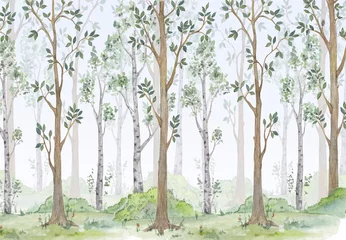 Deurstickers Kinderkamer Aquarel illustratie-Fairy forest. Kinder interieur behang.