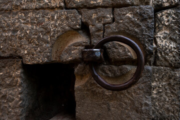 close shot of metal ring isolated in Kalaburagi fort back entrance gate