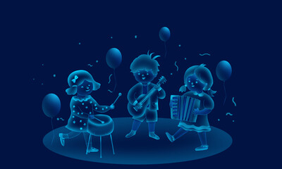 Children playing musical instruments, illustration background, illustration rendering