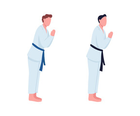 Fototapeta na wymiar Karate students flat color vector faceless character set. Professional athlete with black belt. Martial arts class isolated cartoon illustration for web graphic design and animation collection