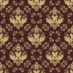 Classic seamless vector brown and golden pattern. Damask orient ornament. Classic vintage background. Orient ornament for fabric, wallpaper and packaging