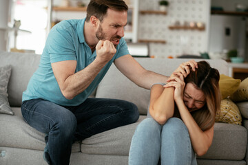 Violence in family. Boyfriend beating his girlfriend..