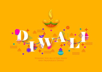 illustration of decorative holiday object on Happy Diwali background for light festival of India