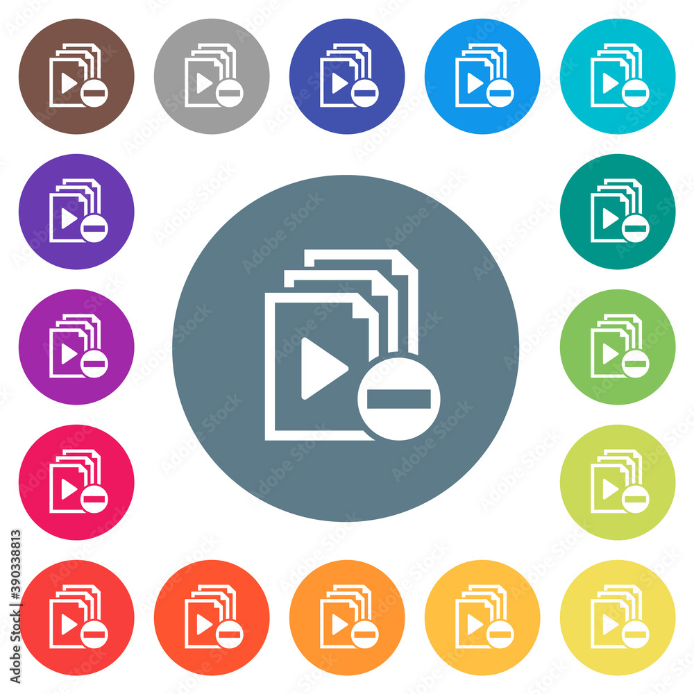Poster remove item from playlist flat white icons on round color backgrounds