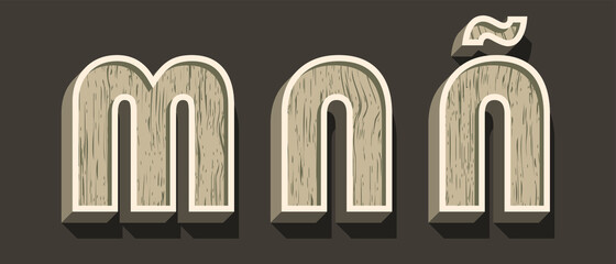 High Quality Wooden Alphabet with Shadows on Dark Background . Isolated Vector Elements