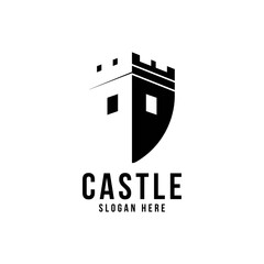 castle shield logo vector icon illustration design