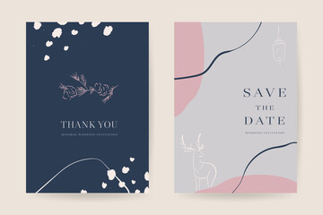 Online wedding invitations vector template. Save the date, Thank you cards, RSVP, digital wedding anniversary cards . Electronic wedding card design for wedding celebration. Vector illustration.